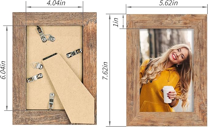 4x6 Picture Frame Set of 4, High Definition Real Glass Rustic Brown Frame, 4 x 6 Wood Photo Frames for Tabletop Display and Wall Mounting