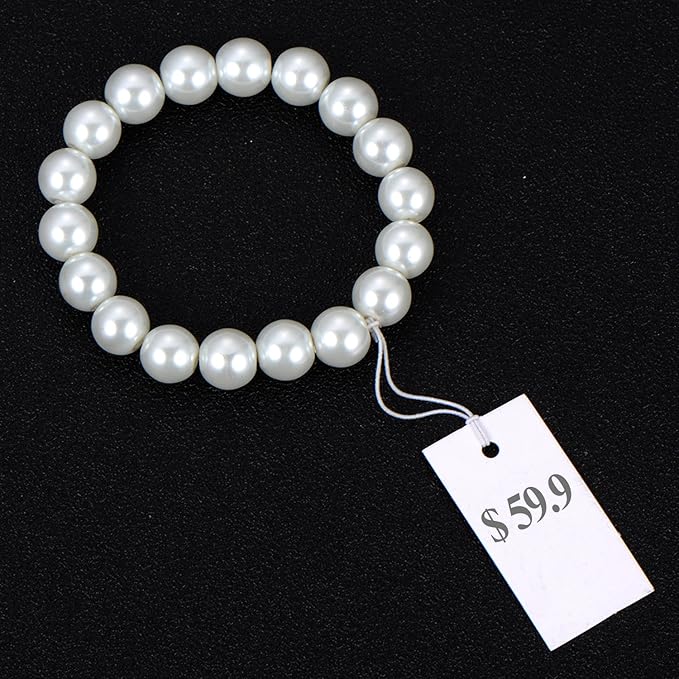 Shappy 300 Pcs 0.8 x 1.58 Inches White Price Display Tags Marking Labels Display Hanging Tags with Elastic String