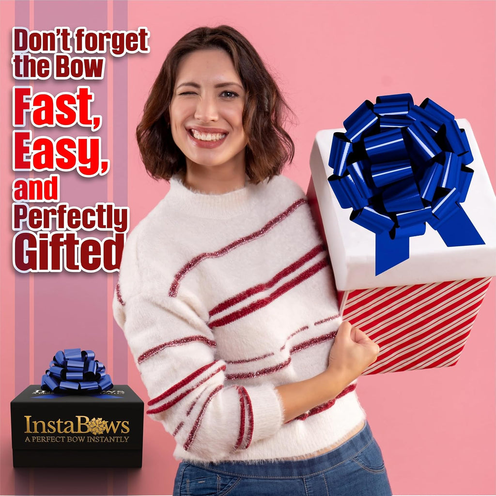 Large Gift Bow 12" Pull String Bow (Blue, 1XBow) | Perfect For Gift Wrapping Big Presents Cars Bikes & More