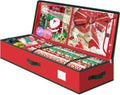 Fabspace Christmas Wrapping Paper Storage Containers, 40 Inch Gift Wrap Organizer, Visible Supplies Pockets for Xmas Accessories, Underbed Storage for Christmas Decorations, Red