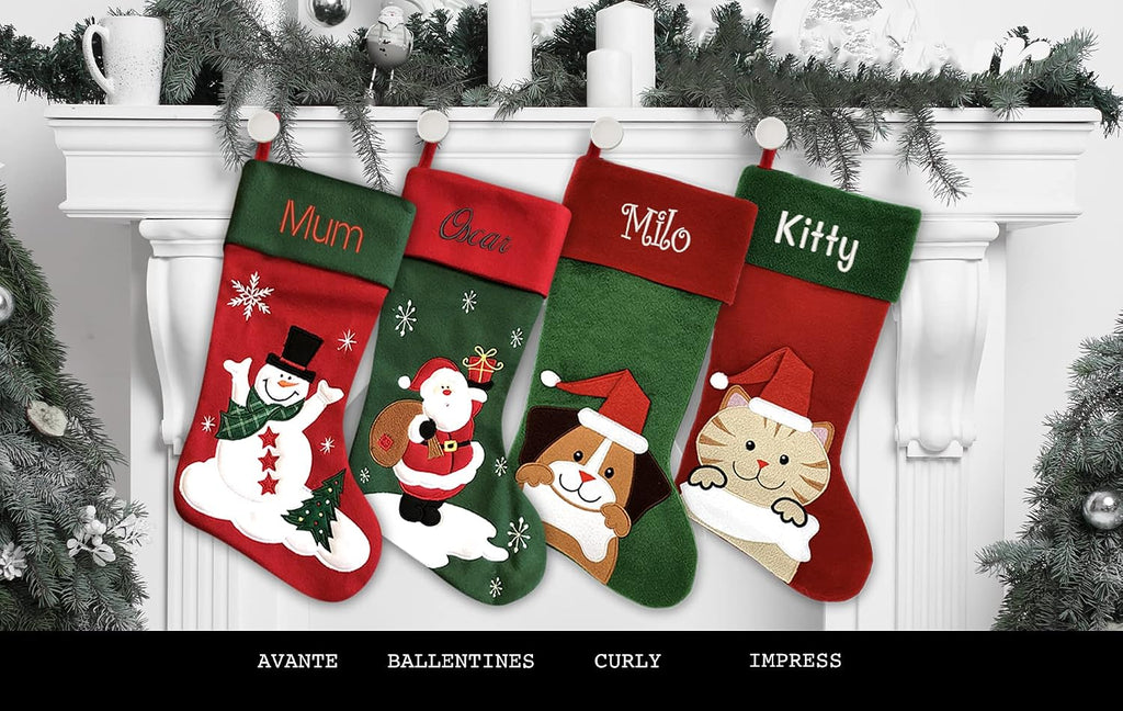 Personalized Christmas Stocking - Snowman Design - Embroidered Name - Large 18.5inch, Traditional Red and Green, Family Holiday Season Decor