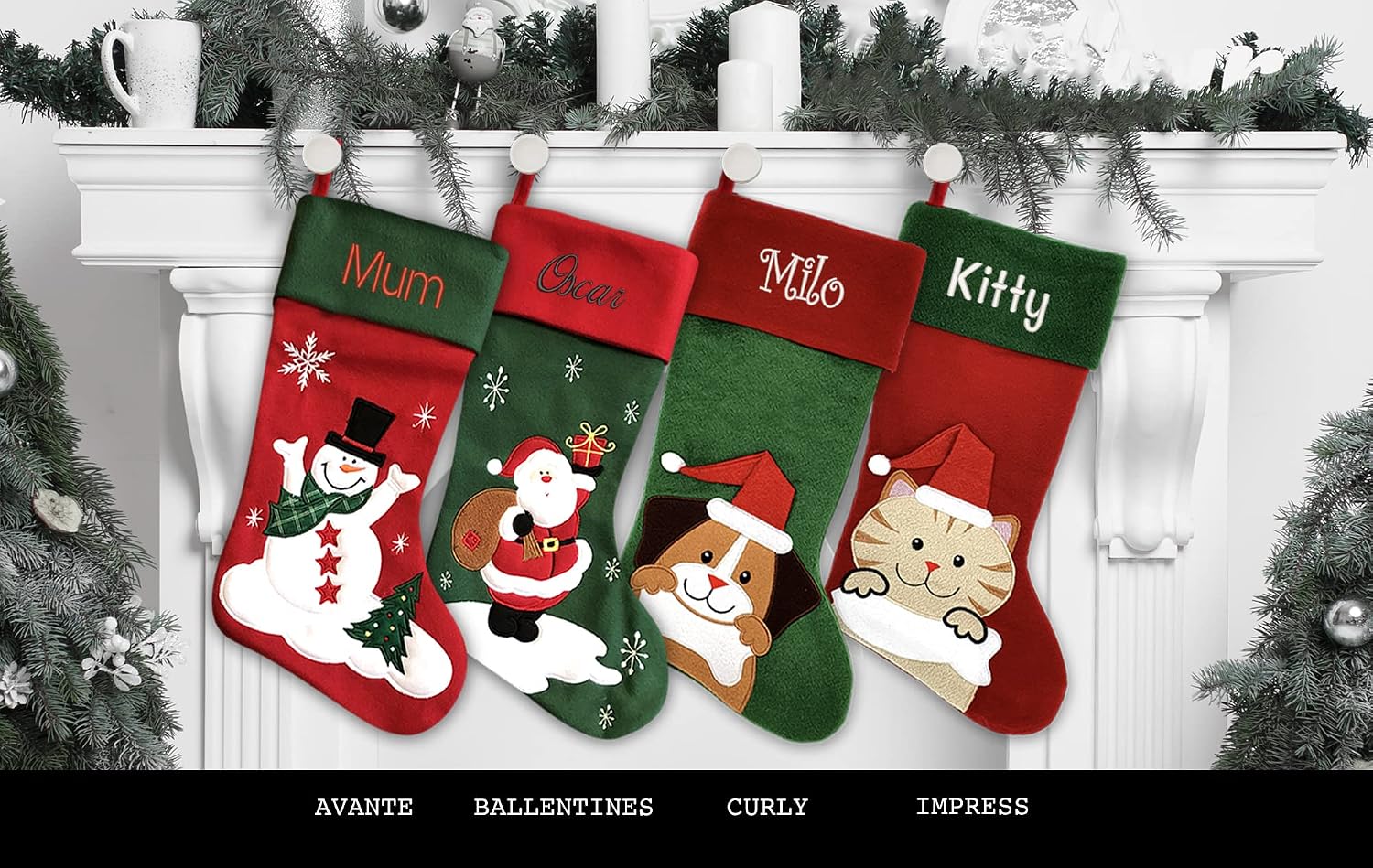 Personalized Christmas Stocking - Snowman Design - Embroidered Name - Large 18.5inch, Traditional Red and Green, Family Holiday Season Decor