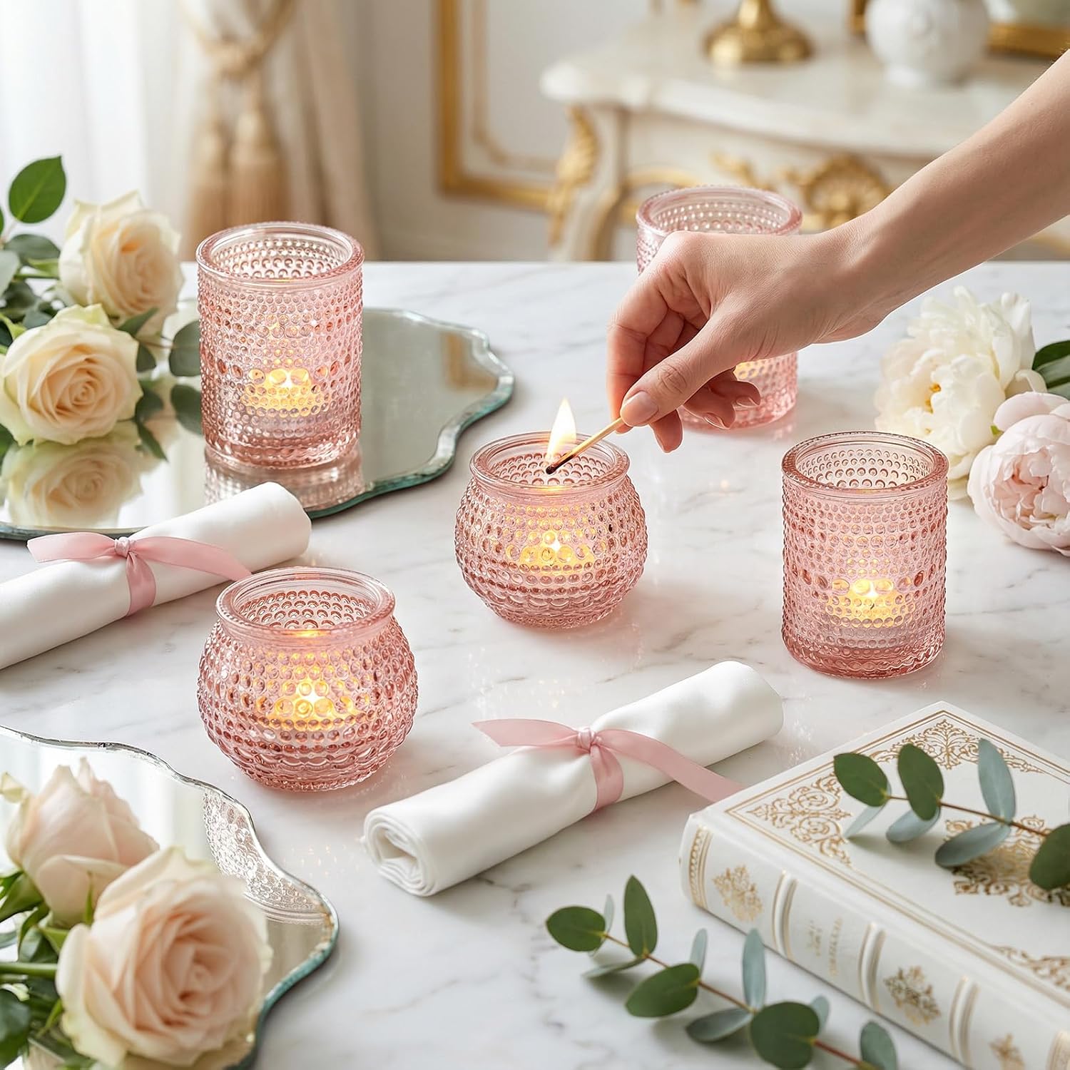 Rubtlamp 24 Pack Pink Votive Candle Holders, Glass Candle Holder for Floating Candle, Tealight Candle Holders for Table Centerpieces(2 Sizes)