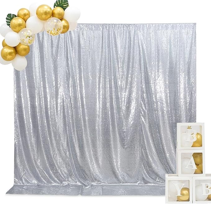SquarePie Sequin Backdrop Curtain Not See Through Background for Wedding Party 20FT x 10FT Silver