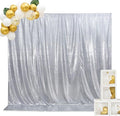 SquarePie Sequin Backdrop Curtain Background Opaque Non-Transparent Satin Sparkly for Wedding Party 10FT x 10FT Silver