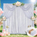 Silver Curtains Backdrop for Wedding Parties, Glitter Blrthday Drapes 4 Panels of 4.8x8FT Wrinkle Free Glitter Photo Backdrop Drapes