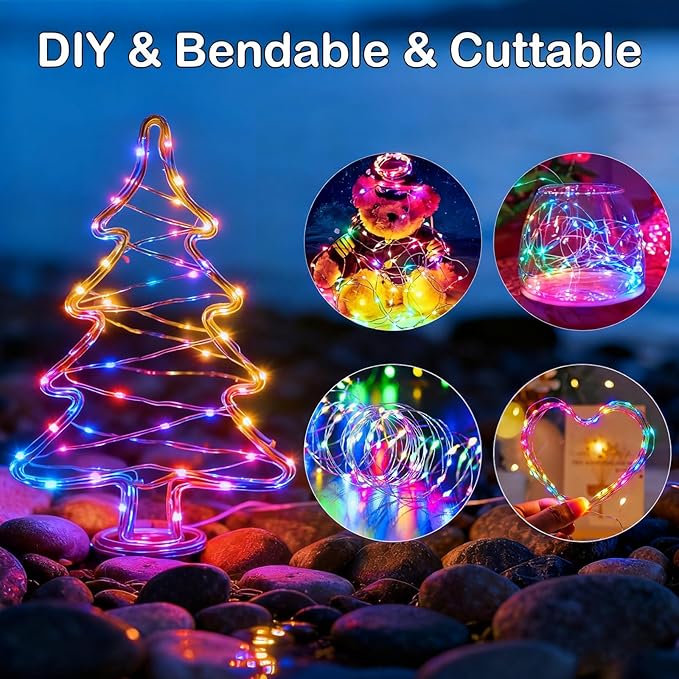 ZNYCYE 6 Pack Fairy Lights Battery Operated, 8.2 Ft 50 LED With Timer, 8 Modes Christmas Lights, Waterproof for Indoor Wedding Decorations (Red Green White)