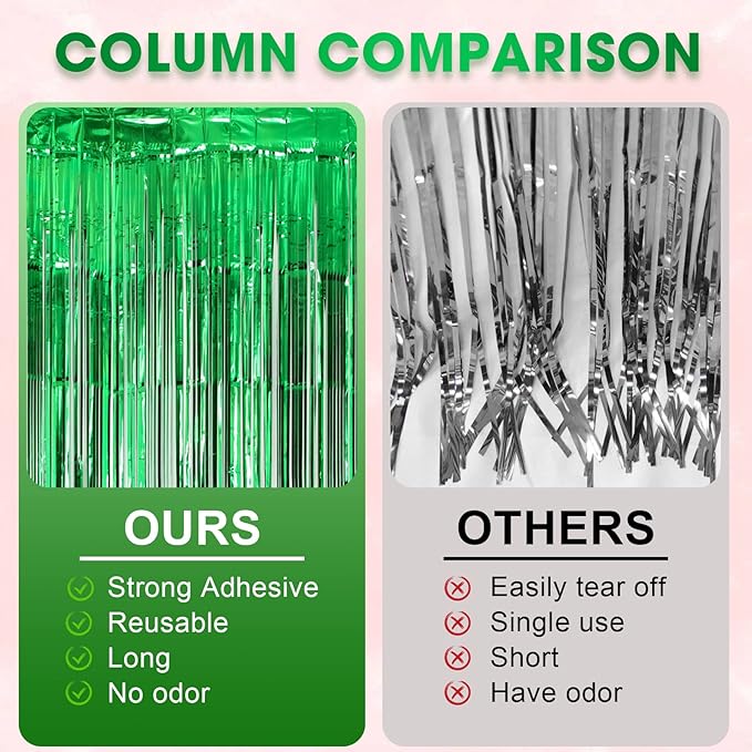 4 Pack Green Foil Fringe Backdrop Curtains, Tinsel Streamers Birthday Party Decorations, Fringe Backdrop for Graduation, Baby Shower, Gender Reveal, Disco Party