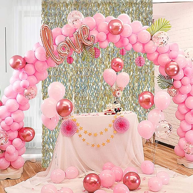 Champagne Gold Foil Fringe Backdrop - CYLMFC 3 Pack 3.3 ft x 6.6 ft Sparkle Tinsel Foil Fringe Backdrop Curtains for Birthday Anniversary Retirement Party Decorations