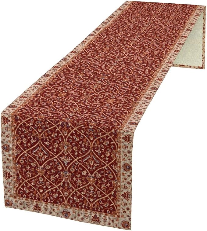 Boho Floral Vintage Table Runner, Red Retro Flower Rustic Country Farmhouse Abstract Pattern for Home Kitchen Table Decor Dining Coffee Room Party Decor 13x90in