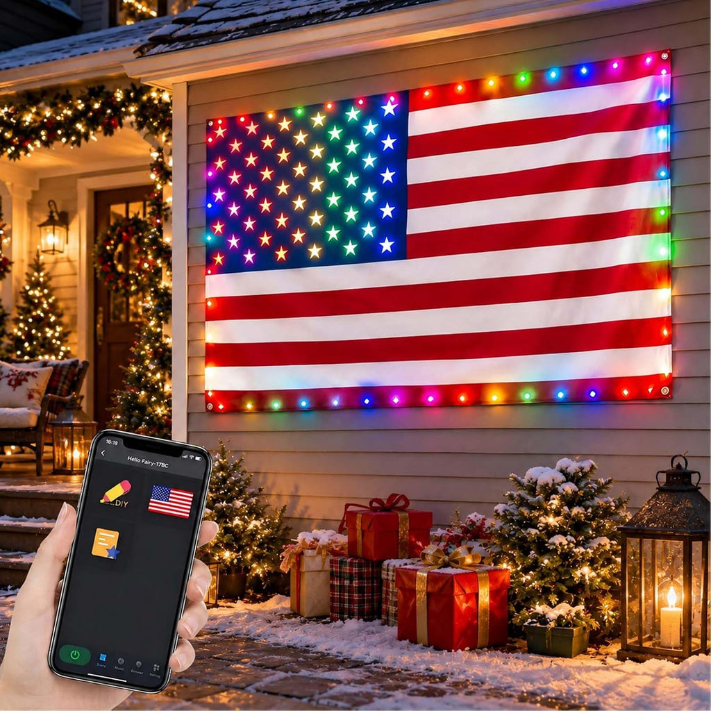 smart lighted american flag 3x5 ft, app control, main product view
