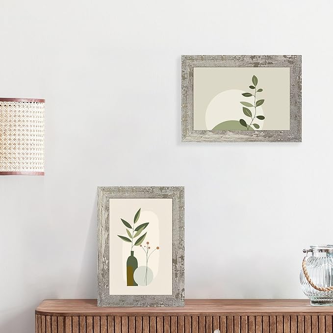 6x9 Picture Frame Set of 4, High Definition Glass Distressed Moss Green Frame, 6 x 9 Rustic Wood Photo Frames for Tabletop Display and Wall Mounting