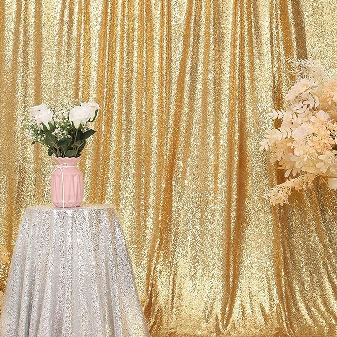 Gold Sequin Backdrop,5FT x 7FT Sequin Photography Backdrop Curtain for Party Decoration