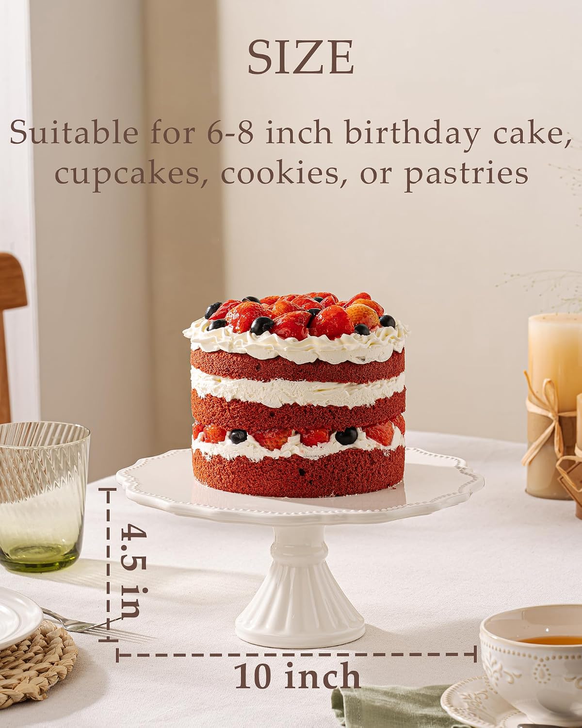 10 Inch Cake Stand, Relief Round Dessert Cake Stand for 8 Inch Cake