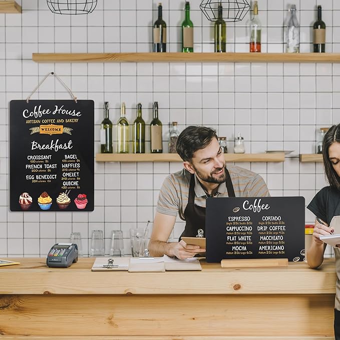 SELEAD Chalk Board Sign Board - 2 Pack 12x16 Inch Decorative Chalkboard with Wooden Stand + Hanging Rope, Table & Wall Decor, Double-Sided Message Menu Food Board for Business, Wedding
