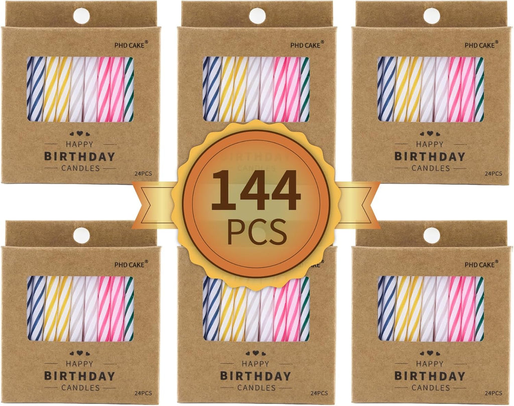 PHD CAKE 144-Count Multicolored Spiral Birthday Candle, Birthday Candles for Cake, Cupcake Candles, Party Celebration