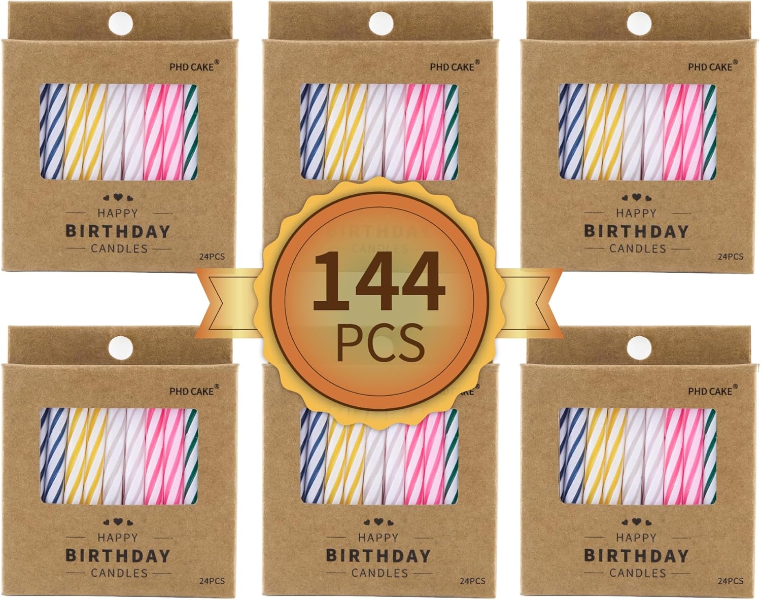 PHD CAKE 144-Count Multicolored Spiral Birthday Candle, Birthday Candles for Cake, Cupcake Candles, Party Celebration