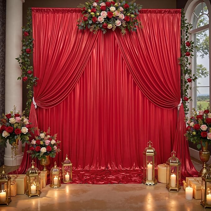 10x10ft Thick Red Glitter Backdrop Curtain Panels for Parties, Wrinkle Free Sequin Sparking Photo Backdrop Drapes, 2 Panels 5x10ft Shimmer Back Drop Cloth for Wedding Birthday Photography