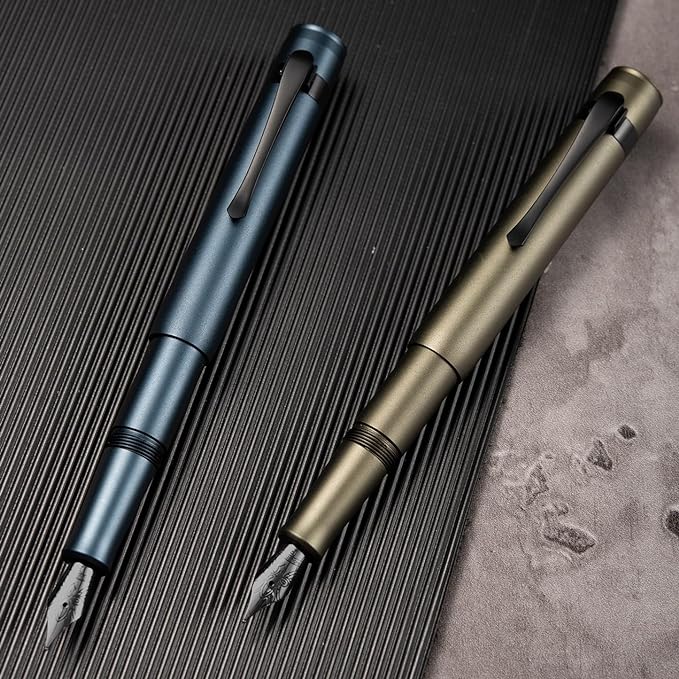 Hongdian M2 Black Forest Mini Fountain Pen, Extra Fine Soft Nib & Sleek Shape Aluminium Short Pocket Travel Pen (Midnight Blue)
