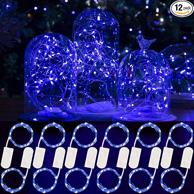 HXWEIYE 12 Pack 7ft 20LED Blue Fairy Lights Battery Operated for Mason Jar DIY Wedding Party Bedroom Patio Christmas Décor