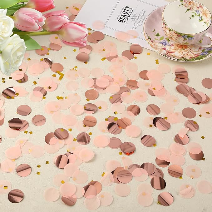 MARFOREVER Round Tissue Paper Confetti, Rose Gold Table Confetti Dots Decorations Birthday Party Scatter Table Sprinkles Hearts for Balloons Wedding Baby Shower Festival Supplies(1 inch)
