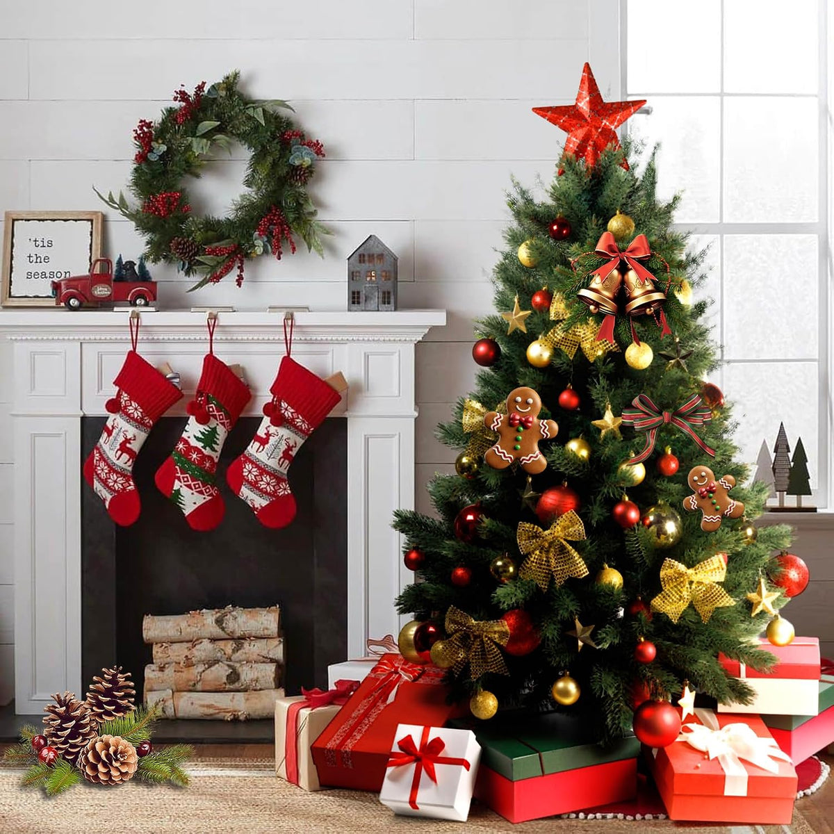 set of 2 artificial cedar topiary christmas trees, side view