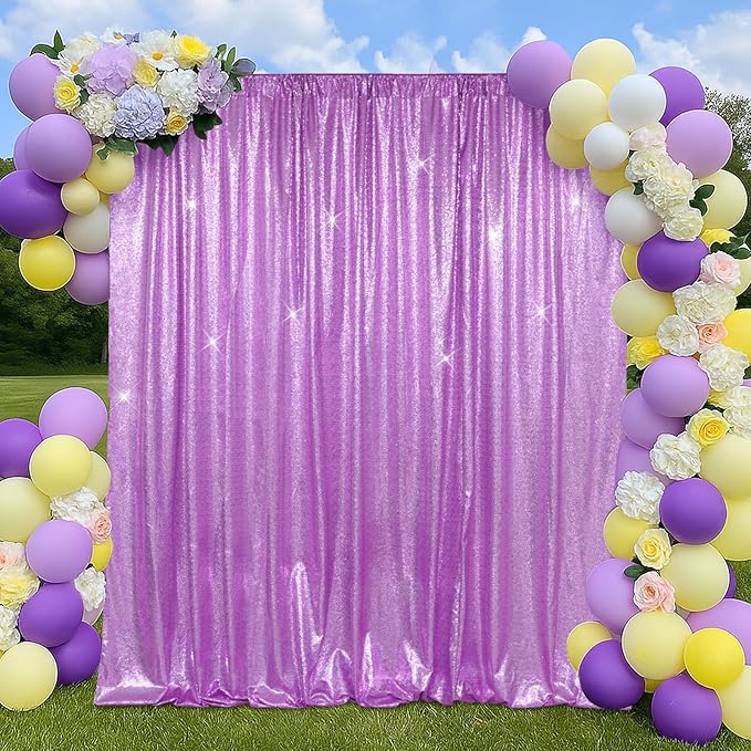 SquarePie Sequin Backdrop Less Transparent Background Sparkly Curtain for Wedding Party 6FT x 6FT Lavender
