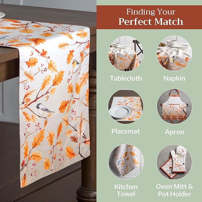 Maison d' Hermine Table Runner 100% Cotton Double Layer Table Runners 72 inches Long for Thanksgiving Christmas Decorations Home Kitchen Dining Party Wedding (Oak Leaves, 14.5" x 72")