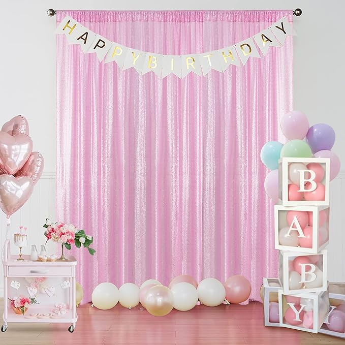 Sugargirl Matte Pink Sequin Backdrop Curtain 4 Panels 2FTx8FT Glitter Pink Background Drapes Sparkle Photography Backdrop for Party Wedding Birthday Wall Decoration
