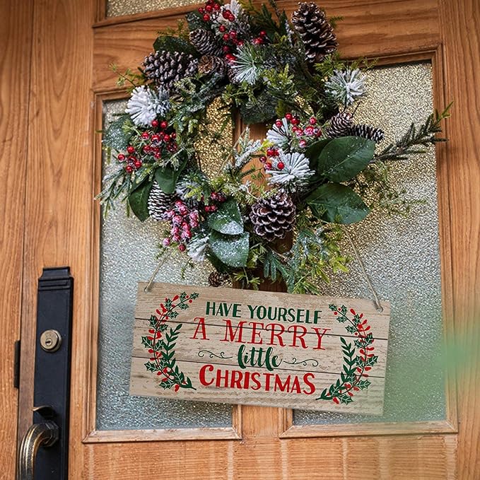 Christmas Door Hanging Sign，Big Wall Wood Winter Decorations Signs，Indoor Outdoor Decorative Ornament for Home, Classroom, Office（7 x 13.8x 0.2 inches）