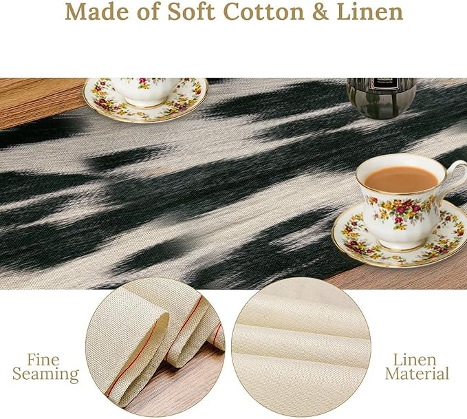 Rustic Cow Skin Print Table Runner, Country Farm Animal Fur Skin Pattern Western Style Brown Cowhide Print Cotton Linen Cottage Dinner Runner for Home Kitchen Dining, 13x90 Inch