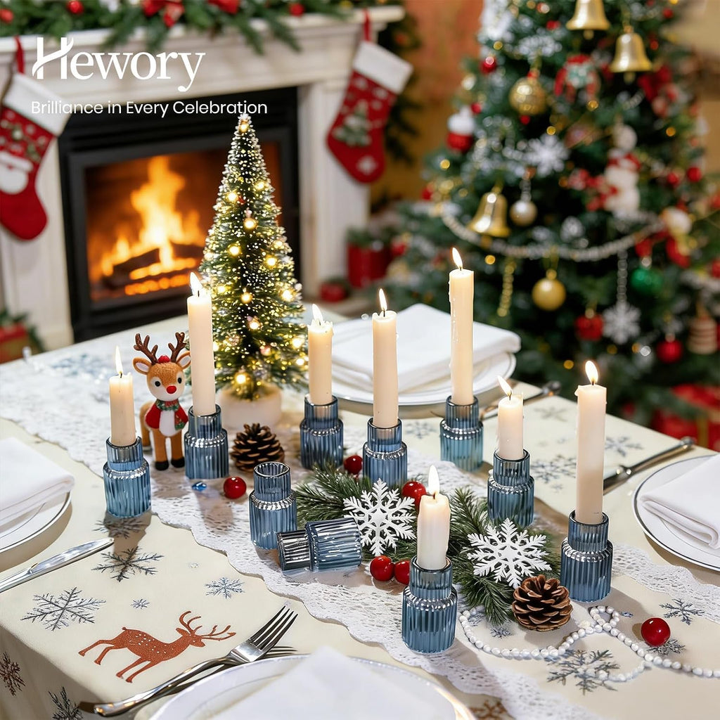 Hewory Glass Candlestick Candle Holder: 2PCS Blue Glass Taper Candle Holders for Table Centerpiece, Vintage Tapered Candlestick Holders for Christmas Centerpiece Wedding Party Holiday Home Decor