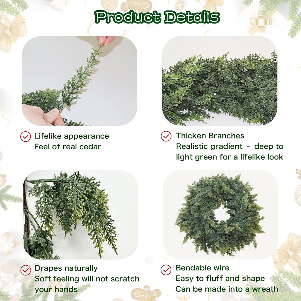 9ft christmas cedar garland real touch greenery for, close-up detail