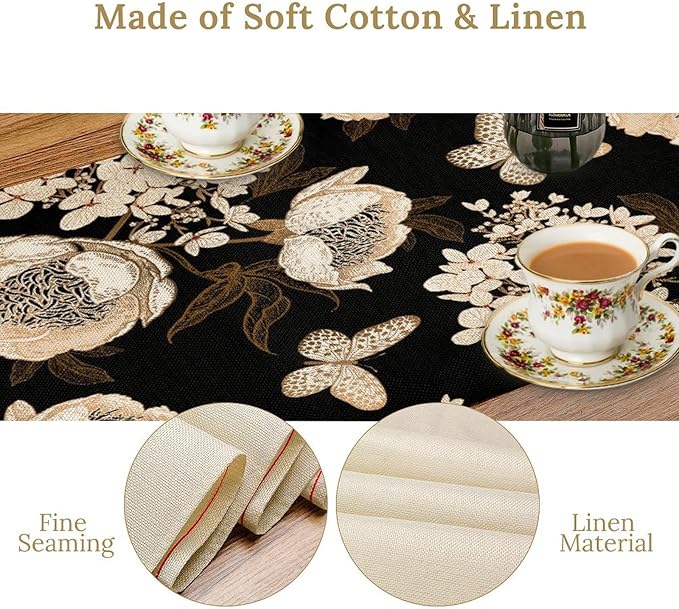 Watercolor Peony Table Runner, Modern Kitchen Dining Room Bohemian Floral Tabletop Decoration for Kitchen Cafe 13x90 Inch