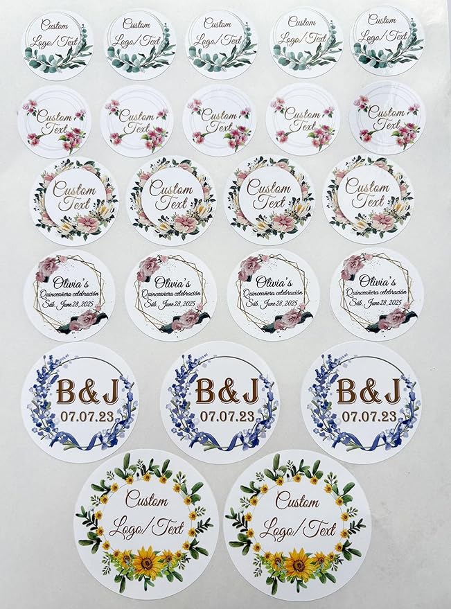 Custom Stickers for Weddings, Birthdays & Businesses - Personalized Labels with Your Logo - Waterproof, Fade and Heat Resistant - Pack of 100-1000 (Wreath O, 3 Inch)
