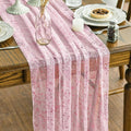 Artoid Mode 3PCS Pink Gold Gauze Table Runner 120 Inch 10FT, Glitter Metallic Foil Sheer Dining Wedding Anniversary Holiday Table Decor for Home Party