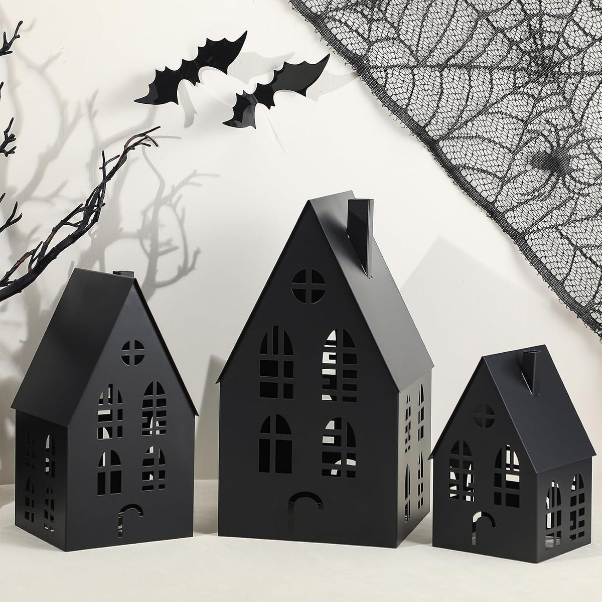 beeveer 3 pack metal halloween haunted houses black, main product view