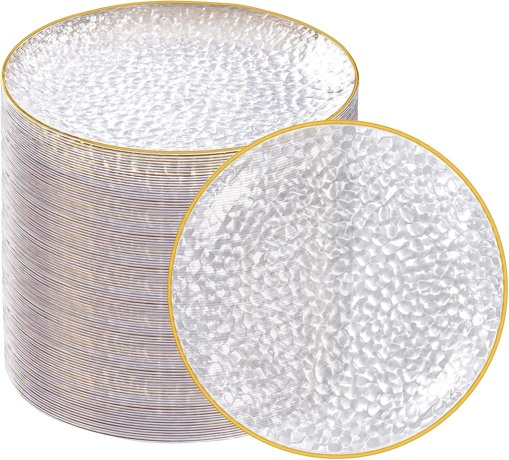 rubtlamp 100 pack clear gold plastic dessert plates, main product view