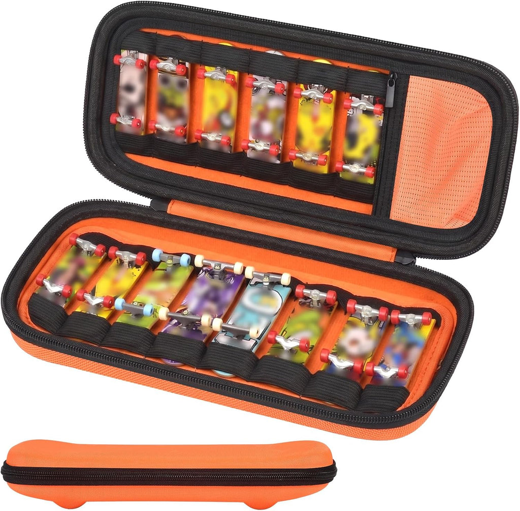 Finger Skateboard Case for TECH DECK Fingerboard Ultra DLX 14 Pack, Element Collectible Mini Skateboards Holder, Kids Toy Storage for Sticker Sheets, Wheels, Tool, Screws and Nut- Box Only, Orange