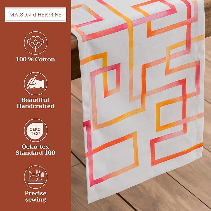 Maison d' Hermine Table Runner 100% Cotton Single Layer Table Runners 108 inches Long Decorative for Home Kitchen Dining Party Wedding Bridal Shower Spring Summer (Summer Maze, 14.50" x 108")