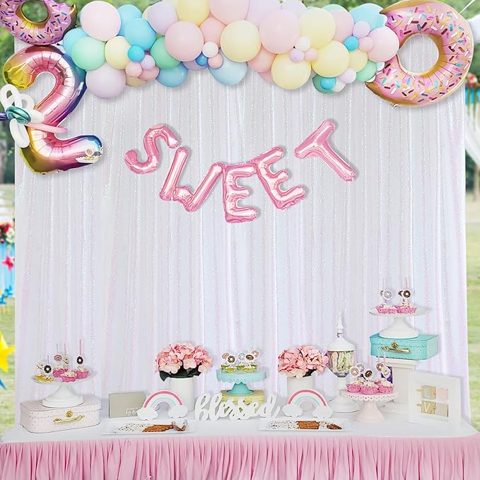 White Iridescent Sequin Backdrop 7ft x 7ft Glitter Photo Booth Black Backdrop Curtains for Wedding Birthday Baby Shower Event Decorations