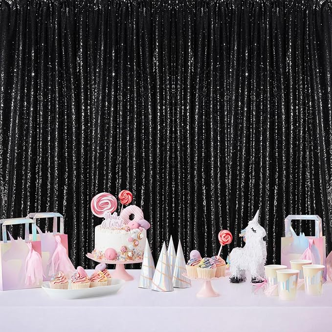 Black Backdrop for Graduation Decorations: 2ftx8ft Black Sequin Halloween Backdrop Curtains Panels Wedding Ceremony Party Home Decorations 3 Packs
