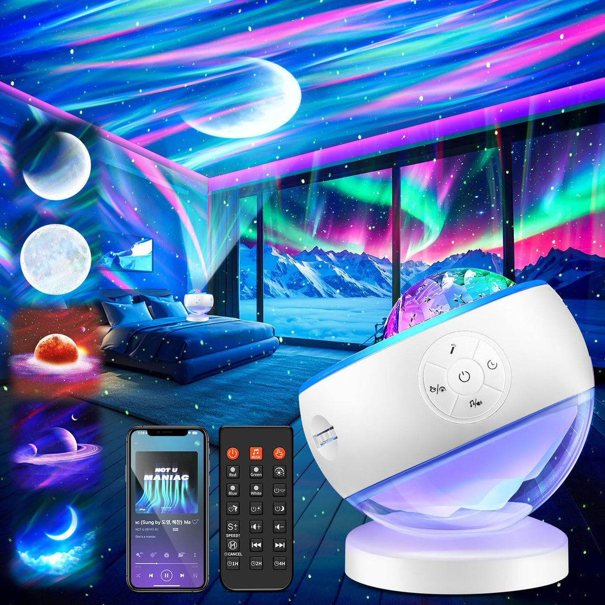 iceberg northern lights projector, white galaxy projector with, main product view