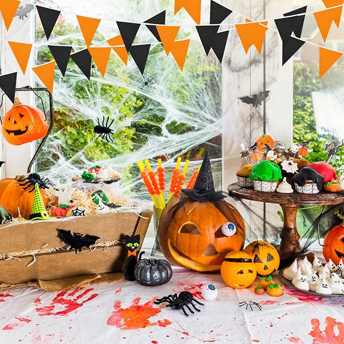 Tatuo 200 Feet Solid Pennant Banners Flags String Triangle Hanging DIY Bunting Flags Party Decorations for Grand Opening Party Banners for Kids Birthday, Shops (Black and Orange)