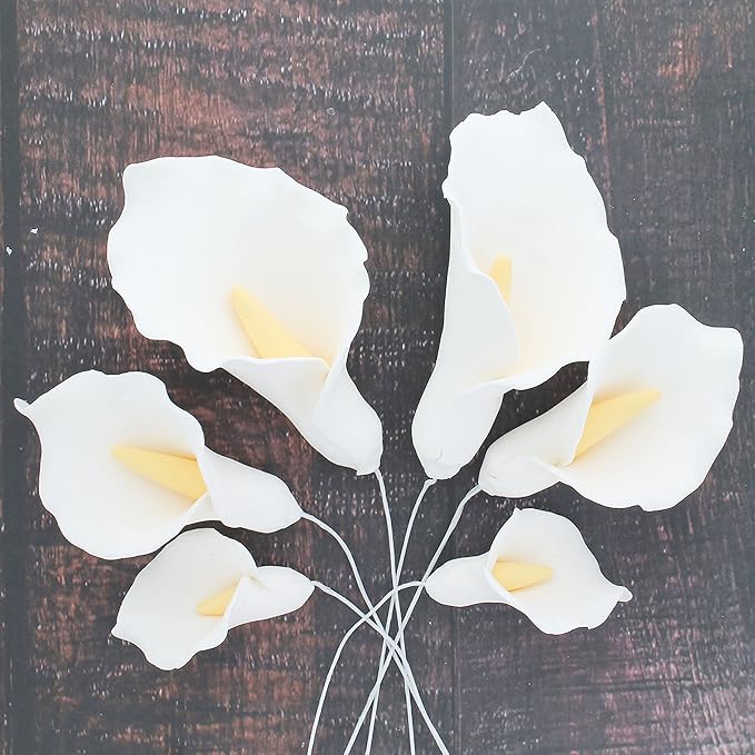 Global Sugar Art Calla Lily Sugar Cake Flowers White with Yellow, Wired,3 sizes, 6 Count by Chef Alan Tetreault