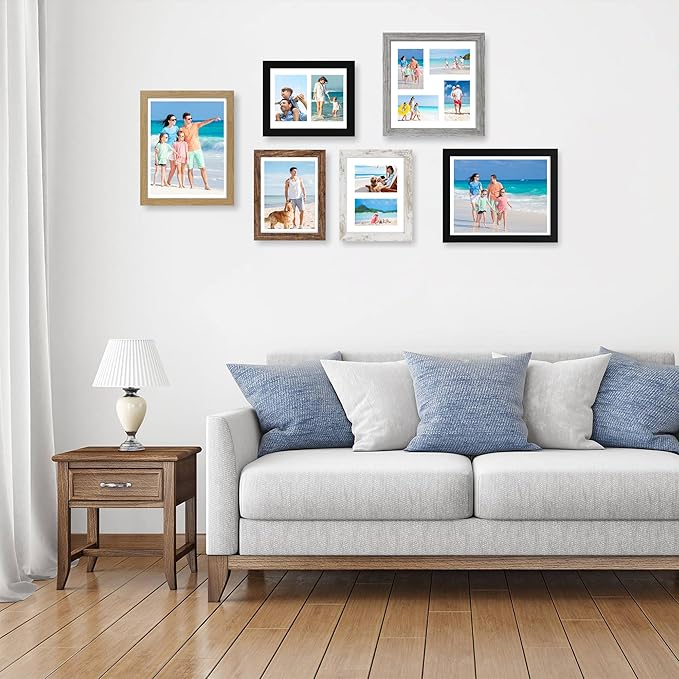 8x10 Picture Frame Set of 2, Natural Oak Wood Frame with Glass Collage Frame, Display Pictures Two 4x6 With Mat or 8 x 10 Without Mat - Horizontal or Vertical Wall Mounting