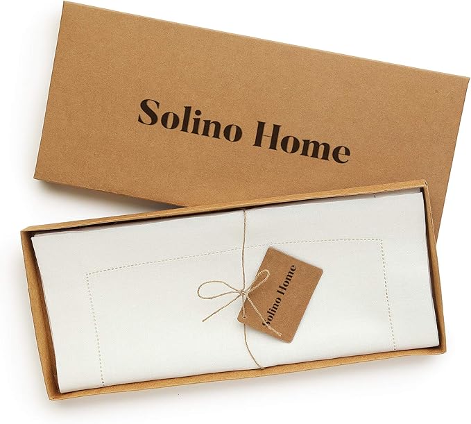 Solino Home Linen Ivory Table Runner 72 Inches Long - 100% Pure Linen Hemstitch Table Runner 14 x 72 Inch for Dresser, Dining, Fall, Halloween, Thanksgiving, Christmas, Holiday - Classic Hemstitch