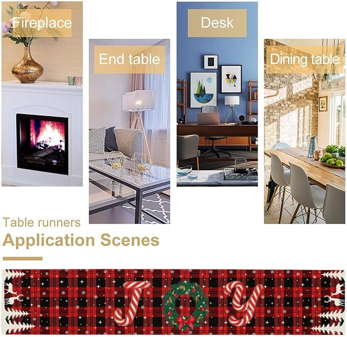 Christmas Table Runner, Red Winter Xmas Holiday Table Cloth Kitchen Dining Table Decoration for Home Party Decor 13x90 Inch