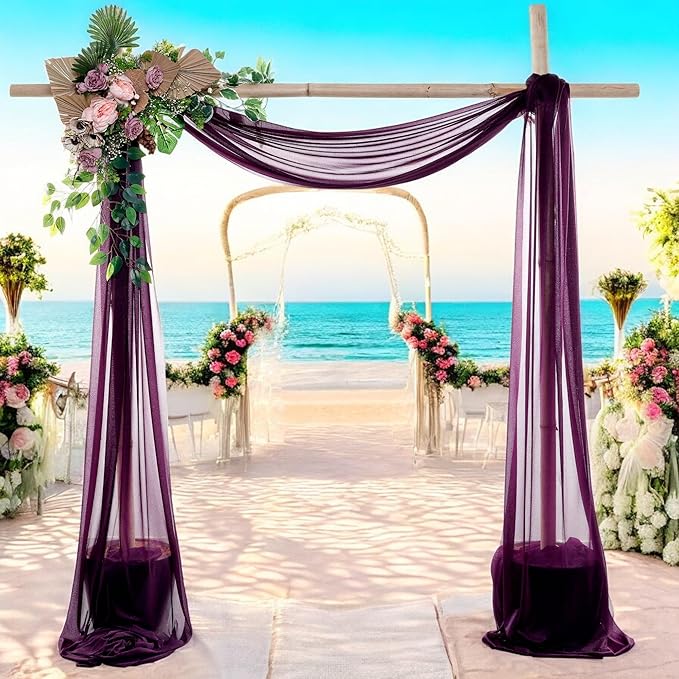 MDS Halloween Chiffon Draping Fabric - 1 Panel, 30" Wide x 100ft Long - Sheer Spooky Arbor & Canopy Drapery for Haunted House Backdrops, Party Ceilings, DIY Costumes & Themed Events - Eggplant