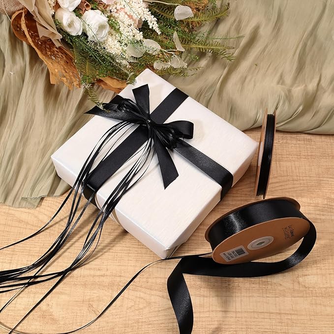 LaRibbons Black Satin Ribbon 1/8 Inch 100 Yards Thin Luxury Double Faced Red Silk Ribbon for Flower Bouquet Crafts Gift Wrapping Bow Christmas Decoration